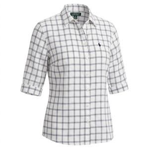 Lauren Ralph Lauren Linen Button Up Shirt Women’s M White Navy Windowpane Plaid